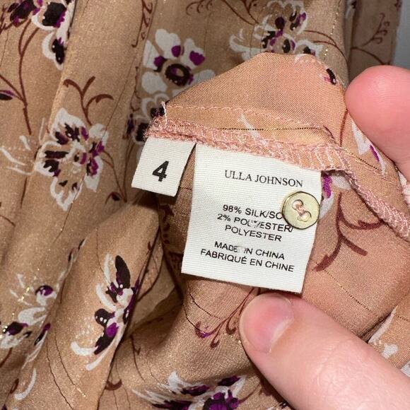 Ulla Johnson Arnoux Blouse in Cafe Peach/Tan Silk Blend Size 4 Ballon Sleeves - Picture 8 of 11